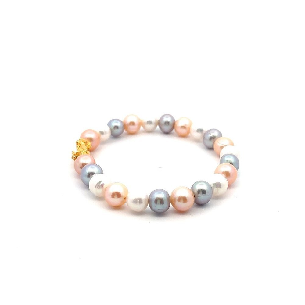 18K Gold Pixiu Piyao Bracelet Natural Gemstones Freshwater Pearl Multicolor 6.5m - Picture 2 of 4